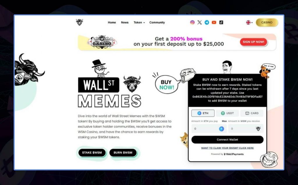 Wall Street Memes bitcoin and crypto casino