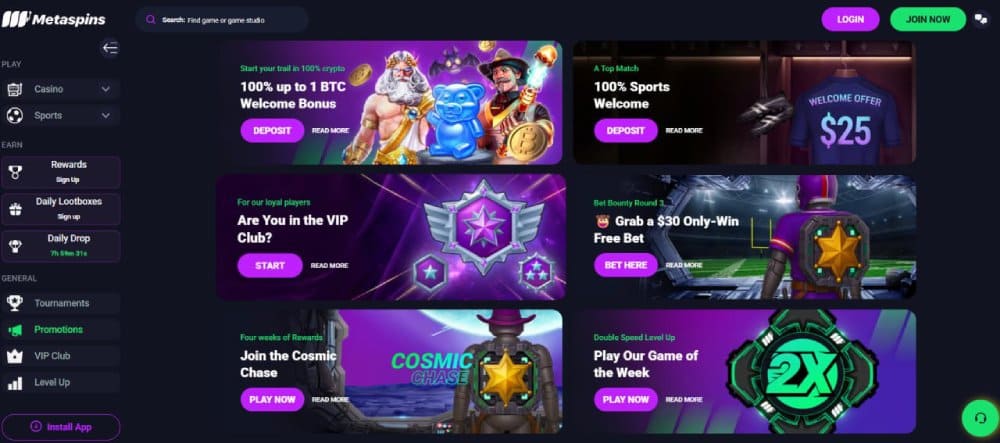 Metaspins Instant Crypto Withdrawals