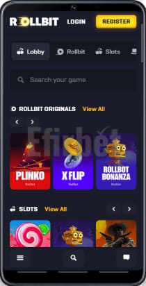 Rollbit live dealer games and sports betting section
