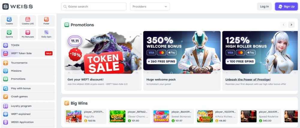 Weiss live dealer games lobby
