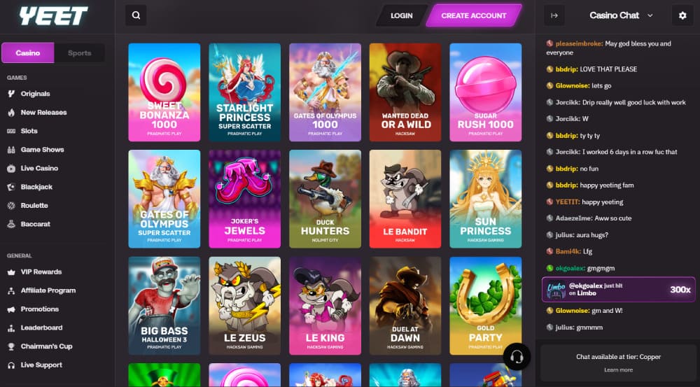 Yeet Mobile Casino Interface
