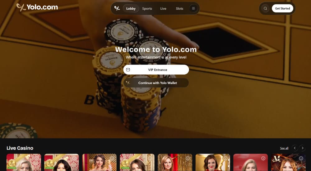 Yolo Casino welcome bonus and crypto games lobby
